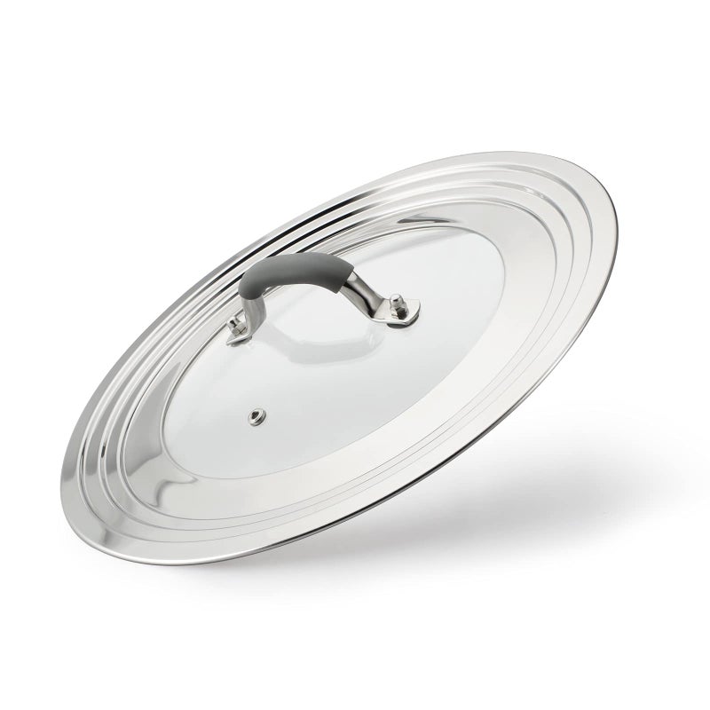 WishDirect Universal Pans Pots Lid Cover Fit All 825 Inch to 12 Inch PotsPansWoks Stainless Steel and Glass Lid with Heat Resistant Knob Gray