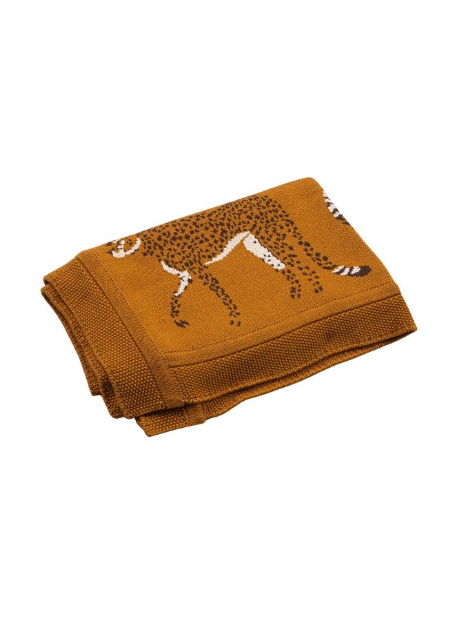Creative Co-Op Soft Cotton Knit Baby Blanket with Decorative Cheetahs, Mustard Color - Image 1