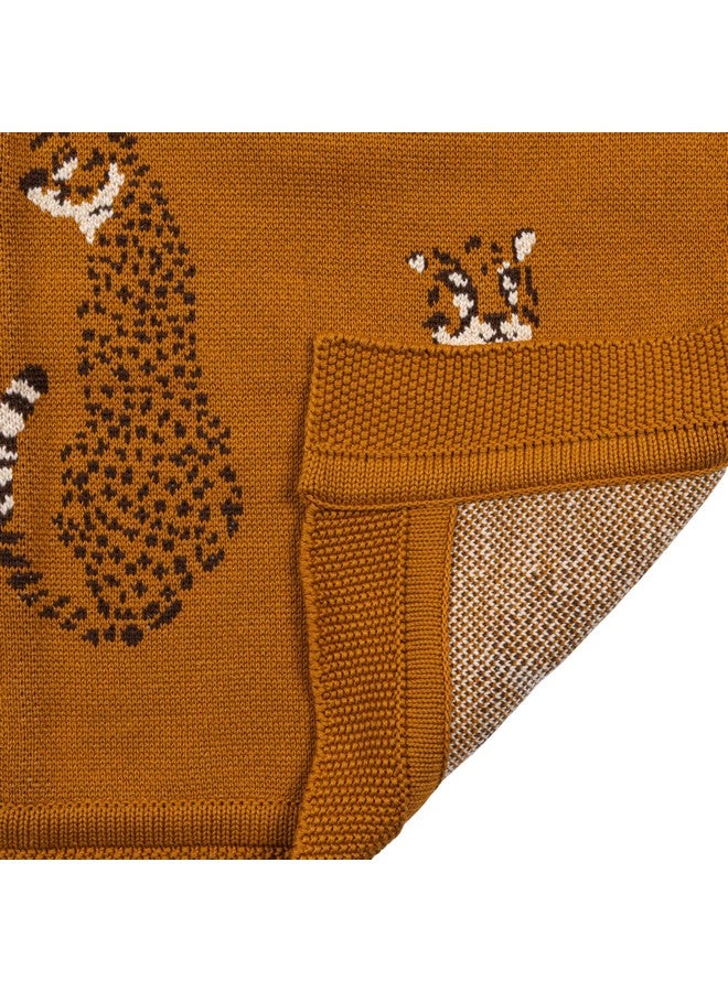 Creative Co-Op Soft Cotton Knit Baby Blanket with Decorative Cheetahs, Mustard Color - Image 5