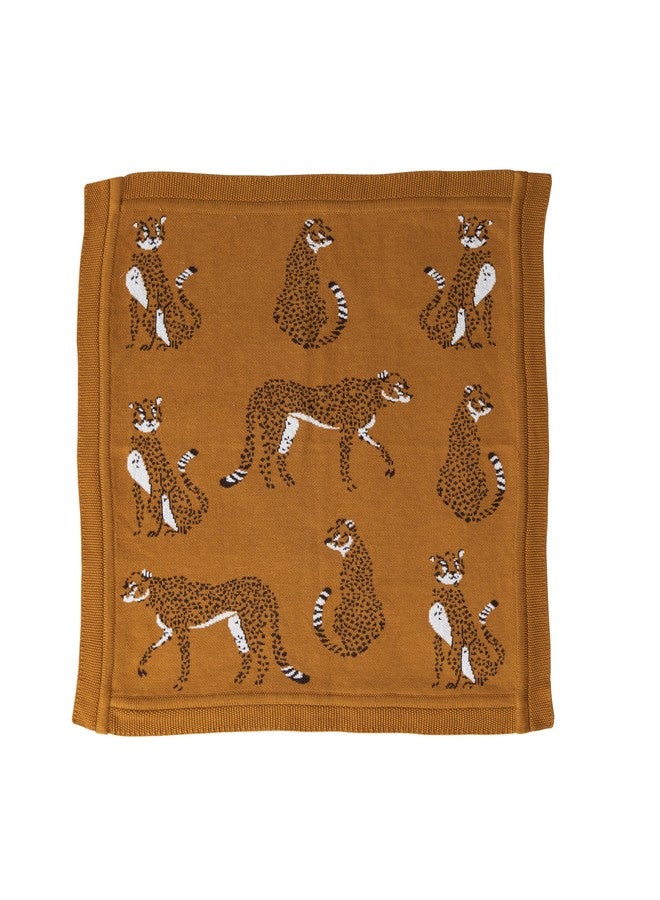 Creative Co-Op Soft Cotton Knit Baby Blanket with Decorative Cheetahs, Mustard Color - Image 3