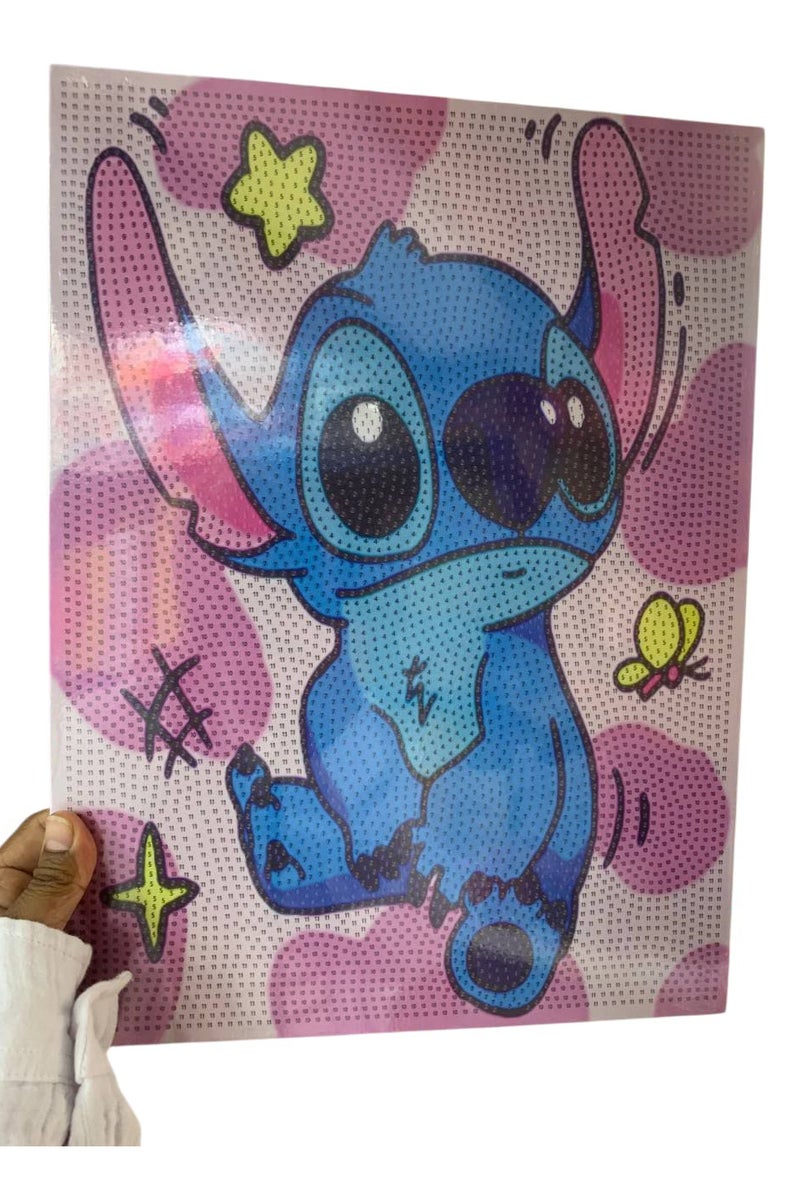 Stitch Diamond Painting (Diamond Beads) 💙🌟 Pink background and star and butterfly accents add a cute and unique atmosphere. 30 x 40 cm. Perfect for anime and craft lovers!