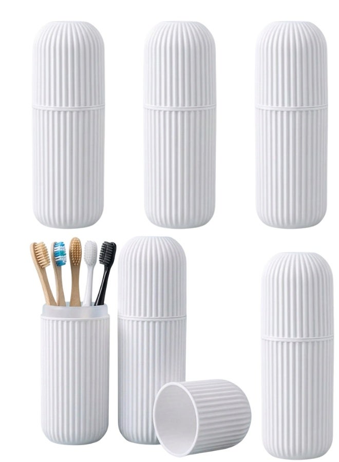 Happy Home 6-Pack Capsule-Shaped Travel Toothbrush Cases – Portable Plastic Toothbrush Holders for Two Toothbrushes and Toothpaste, Lightweight, Antibacterial, Multipurpose Travel, School, Camping, Business Trips, Family Use, Hygienic and Organized (White) - Image 1