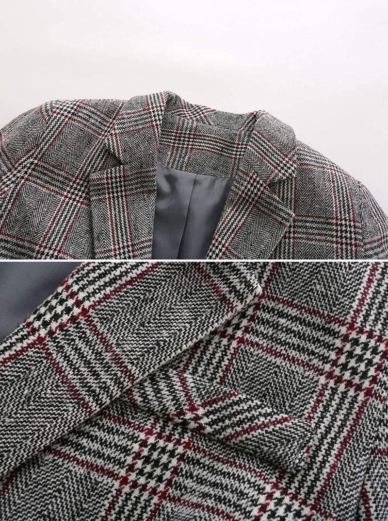 ebossy Women's Notch Lapel 2 Button Boyfriend Blazer Suit Houndstooth Plaid Jacket Coat (Medium, Grey) - Image 3