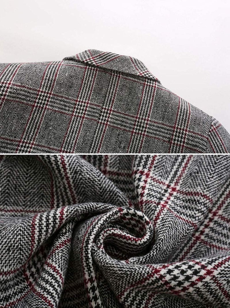 ebossy Women's Notch Lapel 2 Button Boyfriend Blazer Suit Houndstooth Plaid Jacket Coat (Medium, Grey) - Image 4