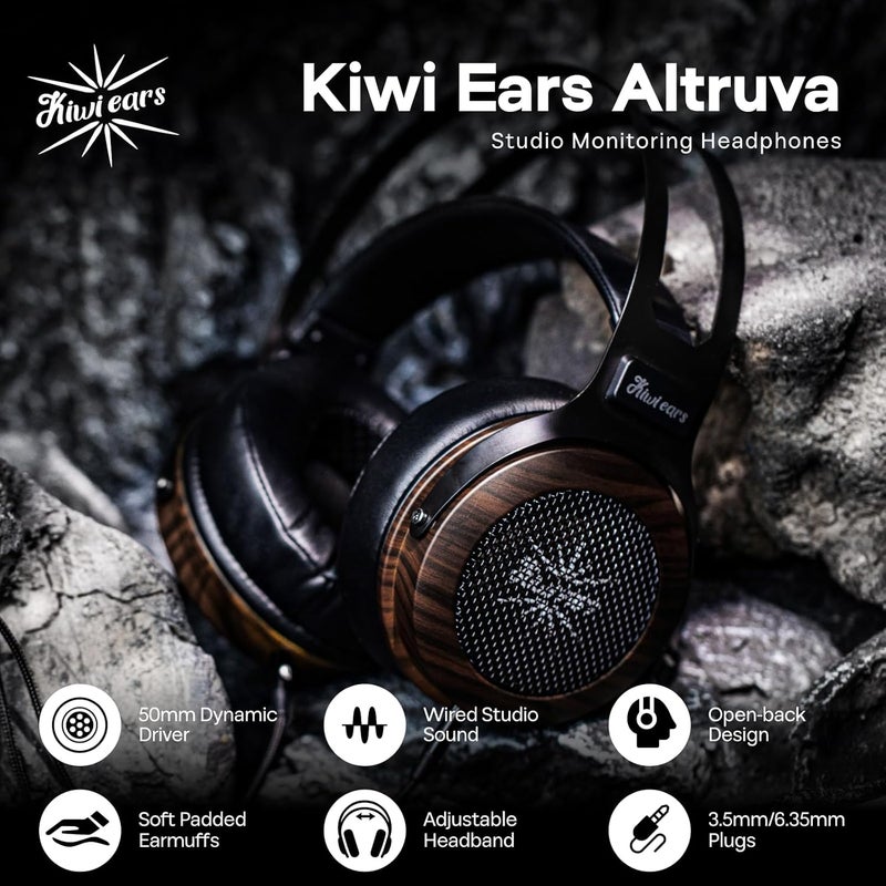 Linsoul Kiwi Ears Altruva سماعة رأس فوق الأذن، سماعات مراقبة عالية الدقة بمحرك ديناميكي 50 مم، سماعة ألعاب سلكية، سماعات ستيريو مفتوحة الظهر لمهندس الاستوديو وعشاق الصوت والألعاب (خشب أسود) - Image 2