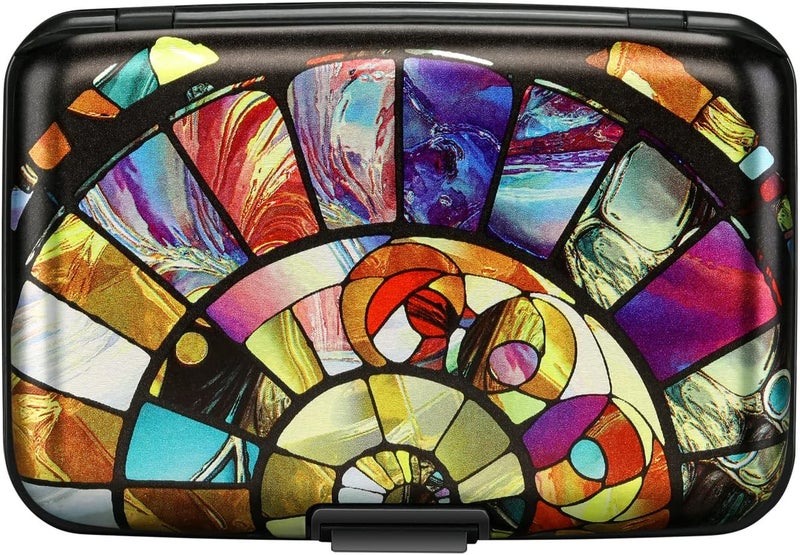ELFISH Mini RFID Aluminum Wallet Credit Cards Holder Business Card Case Metal ID Case for Men Women (Colorful Glass) - Image 4