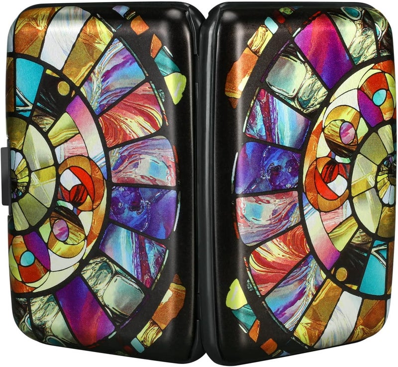 ELFISH Mini RFID Aluminum Wallet Credit Cards Holder Business Card Case Metal ID Case for Men Women (Colorful Glass) - Image 3