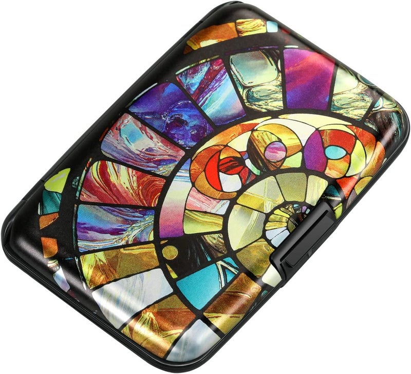 ELFISH Mini RFID Aluminum Wallet Credit Cards Holder Business Card Case Metal ID Case for Men Women (Colorful Glass) - Image 1