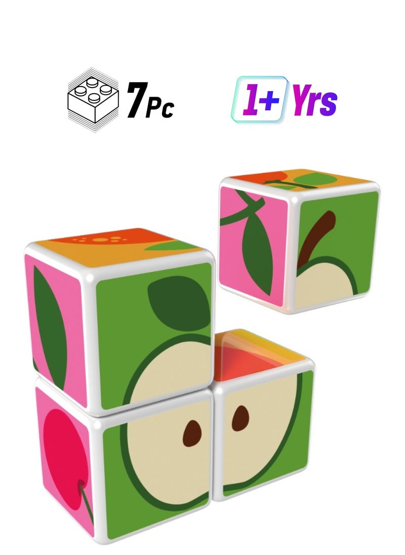 GEOMAG Geomag Magicube Printed Fruit with Magnetic Cubes and Cards 7pcs Magnet Toys Building Constructions for Children STEM Creativity Imagination, Recreational Conventional Educational Made in Switzerland  - Image 1