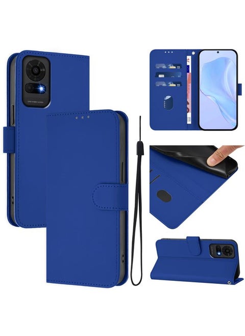 For TCL 50 LE Skin Feel Solid Color Leather Phone Case with Lanyard(Dark Blue)