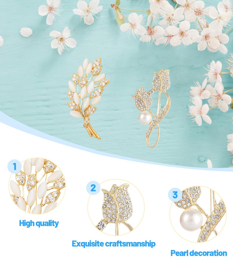 BharatBazaar 2Pcs Brooches for Women, Elegant Pearl and Alloy Saree Pins, Latest Fashion Brooch for Women, Versatile Accessory for Dresses, Blouses, Scarves and Bags - Image 3