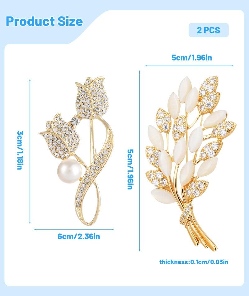 BharatBazaar 2Pcs Brooches for Women, Elegant Pearl and Alloy Saree Pins, Latest Fashion Brooch for Women, Versatile Accessory for Dresses, Blouses, Scarves and Bags - Image 2
