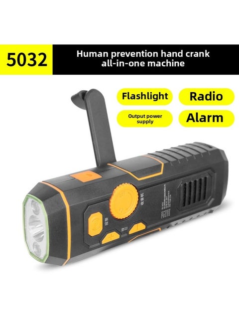 Hand-cranked Power-generating Flashlight Emergency Self-generating With Radio Function Lamp Household Charging Super Long Standby Disaster Prevention-Color:5032 Hand Flashlight (orange)