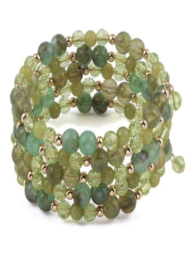 Coiris سوار كويريس متعدد الطبقات مزين بالخرز الأصفر قابل للتعديل للنساء (BR1202-زيتوني) - Image 1