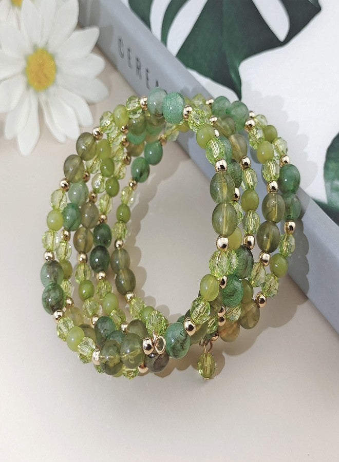 Coiris سوار كويريس متعدد الطبقات مزين بالخرز الأصفر قابل للتعديل للنساء (BR1202-زيتوني) - Image 2