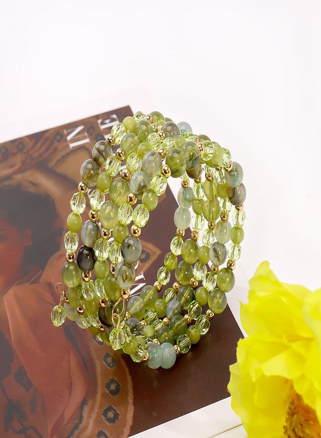 Coiris سوار كويريس متعدد الطبقات مزين بالخرز الأصفر قابل للتعديل للنساء (BR1202-زيتوني) - Image 3