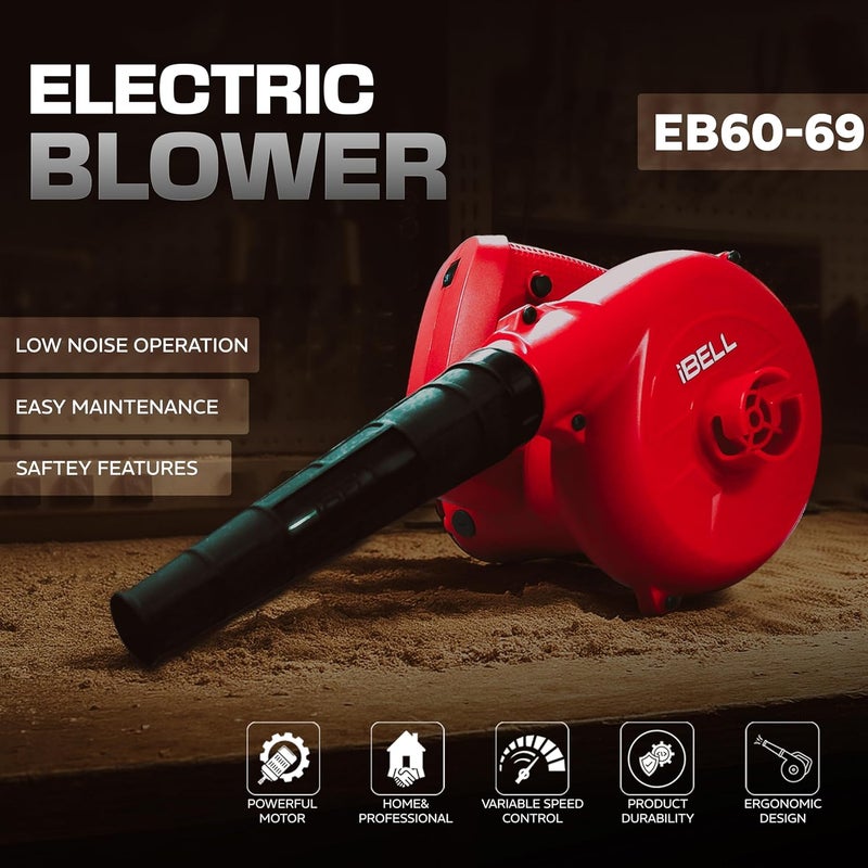 آي بيل منفاخ الهواء iBELL بقوة 600 واط، موديل IBL EB60-69، سرعة 14000 دورة في الدقيقة، معدل النفخ 3.3 متر/دقيقة، مع كيس تجميع الغبار بالشفط، جودة احترافية، تحكم في السرعة المتغيرة - Image 2