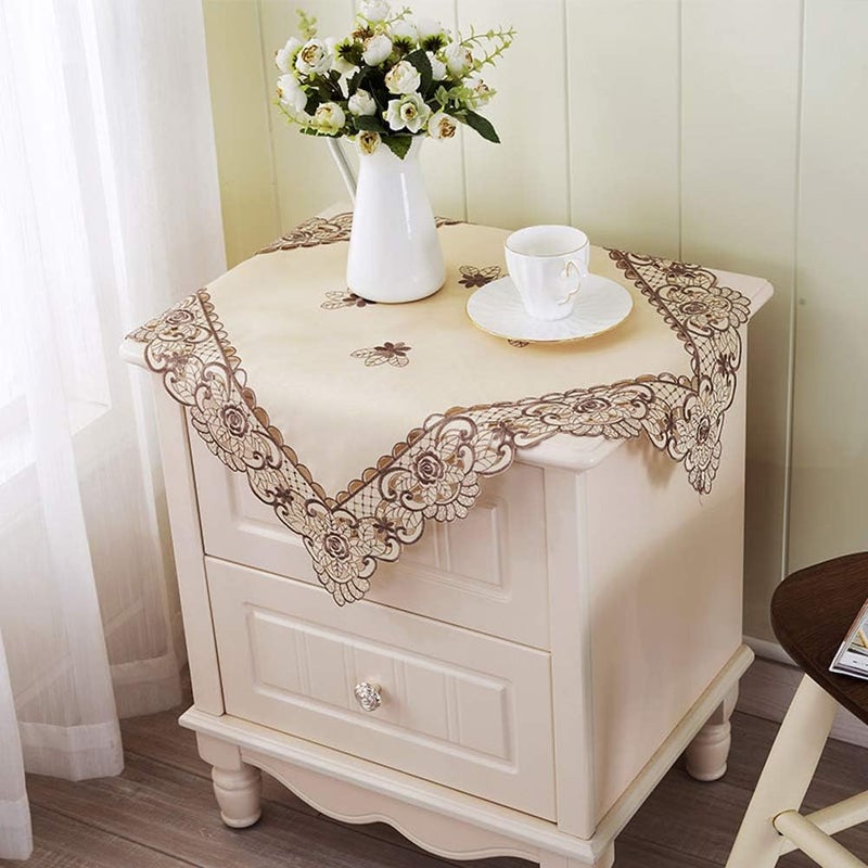 AMZALI Square Tablecloth  Stain Resistant Spillproof Flower Embroidered Lace Tablecloths Washable Table Cloth for Dining Room Kitchen Home Decor Square 22 X 22 inch - Image 2