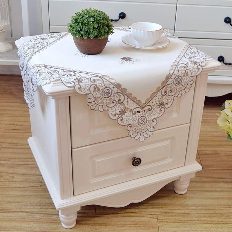 AMZALI Square Tablecloth  Stain Resistant Spillproof Flower Embroidered Lace Tablecloths Washable Table Cloth for Dining Room Kitchen Home Decor Square 22 X 22 inch - Image 1