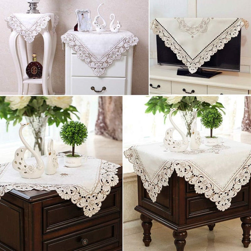 AMZALI Square Tablecloth  Stain Resistant Spillproof Flower Embroidered Lace Tablecloths Washable Table Cloth for Dining Room Kitchen Home Decor Square 22 X 22 inch - Image 5