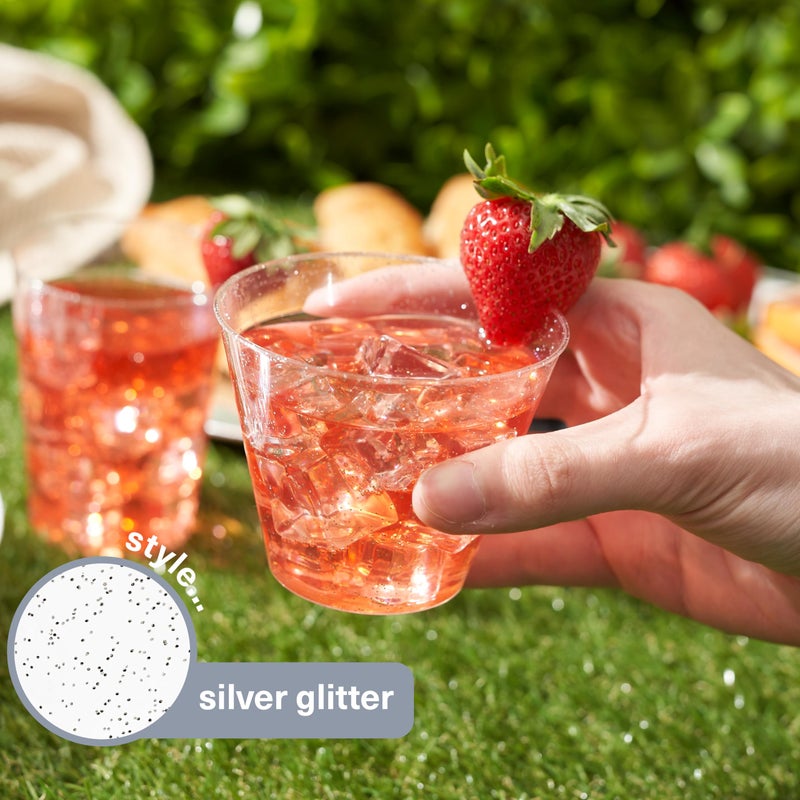 MATANA 120 Silver Plastic Cups  9oz Glitter Silver Cups  Clear Disposable Cocktail & Punch Cups for Parties and Weddings - Image 3