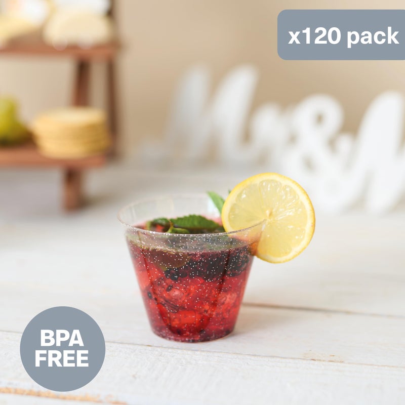 MATANA 120 Silver Plastic Cups  9oz Glitter Silver Cups  Clear Disposable Cocktail & Punch Cups for Parties and Weddings - Image 4
