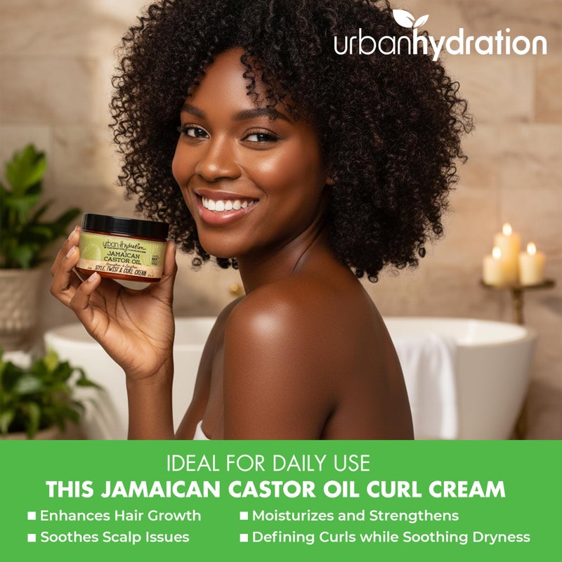 Urban Hydration Jamaican Castor Oil Curl Styling Cream | Sulfate, Paraben and Dye Free, Moisturizes, Thickens, Prevents Breakage and Lengthens For Strong Hair, All Hair Types, 8.4 Ounces - Image 3