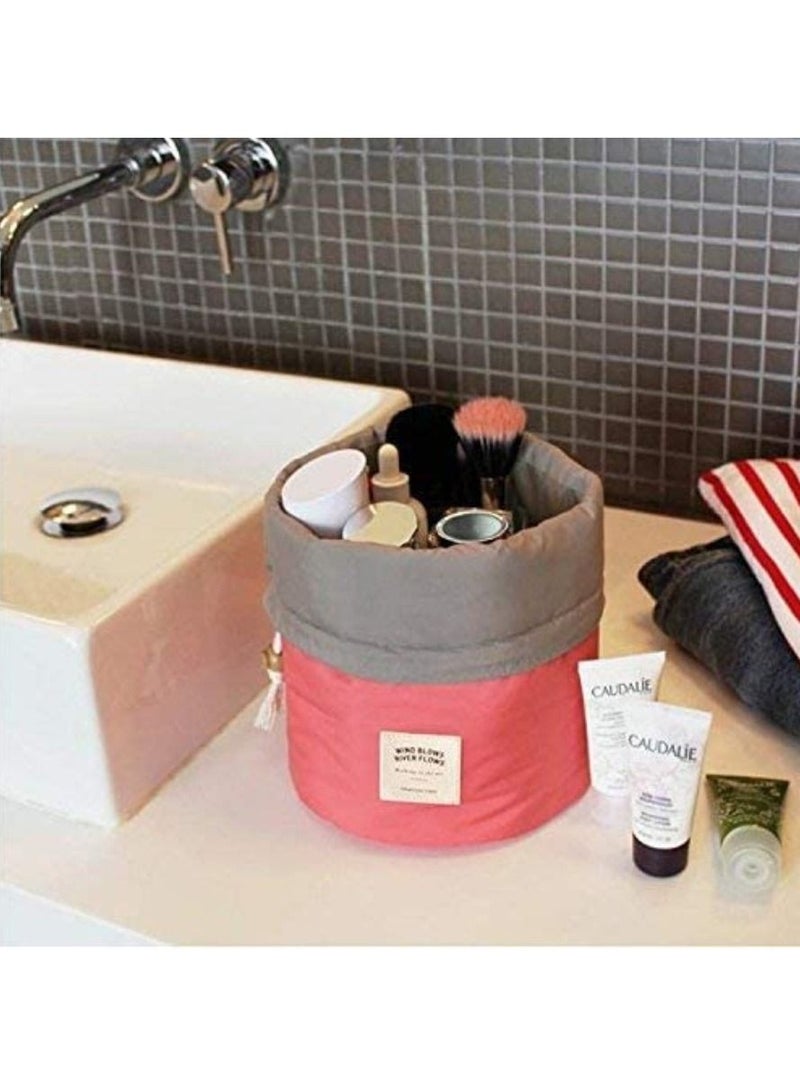 Rubik Travel Bag Portable Foldable Cases Multifunctional Toiletry Bucket Bags Round Organizer Storage (Rose Red)  - Image 3