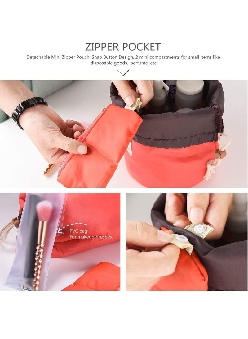 Rubik Travel Bag Portable Foldable Cases Multifunctional Toiletry Bucket Bags Round Organizer Storage (Rose Red)  - Image 4