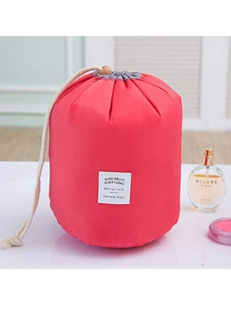 Rubik Travel Bag Portable Foldable Cases Multifunctional Toiletry Bucket Bags Round Organizer Storage (Rose Red)  - Image 2
