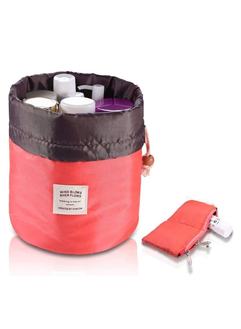 Rubik Travel Bag Portable Foldable Cases Multifunctional Toiletry Bucket Bags Round Organizer Storage (Rose Red)  - Image 1