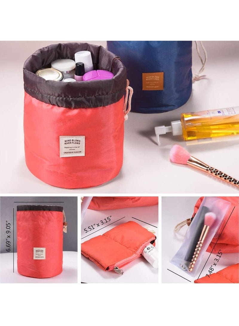 Rubik Travel Bag Portable Foldable Cases Multifunctional Toiletry Bucket Bags Round Organizer Storage (Rose Red)  - Image 5