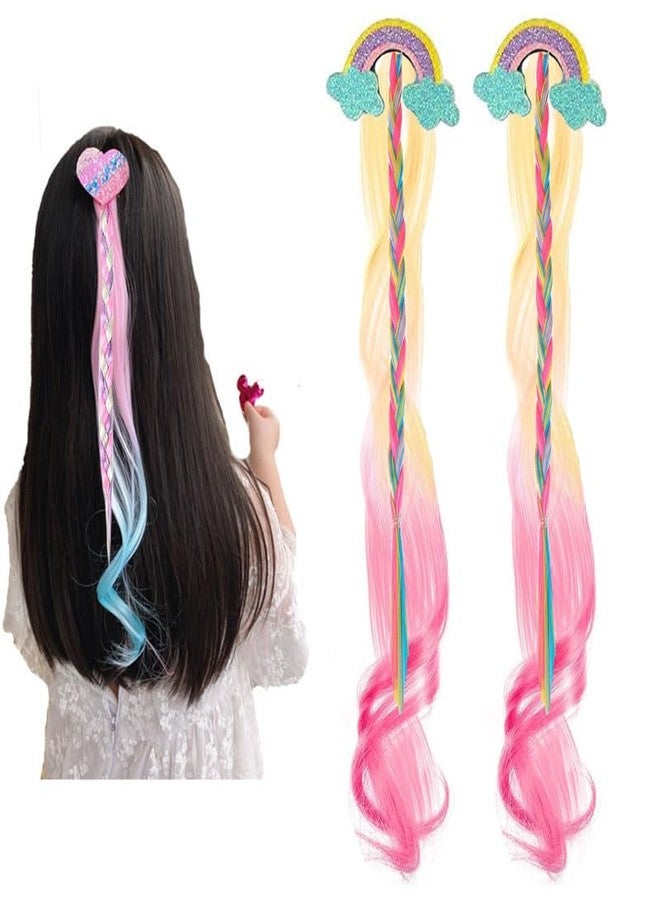 QUILBOOL Rainbow Braid Wigs, Multi Bow Hair Accessories, hair accessories for toddler girls for kids party favors DIY little girl - 2 pcs, Multi Color. - Image 1