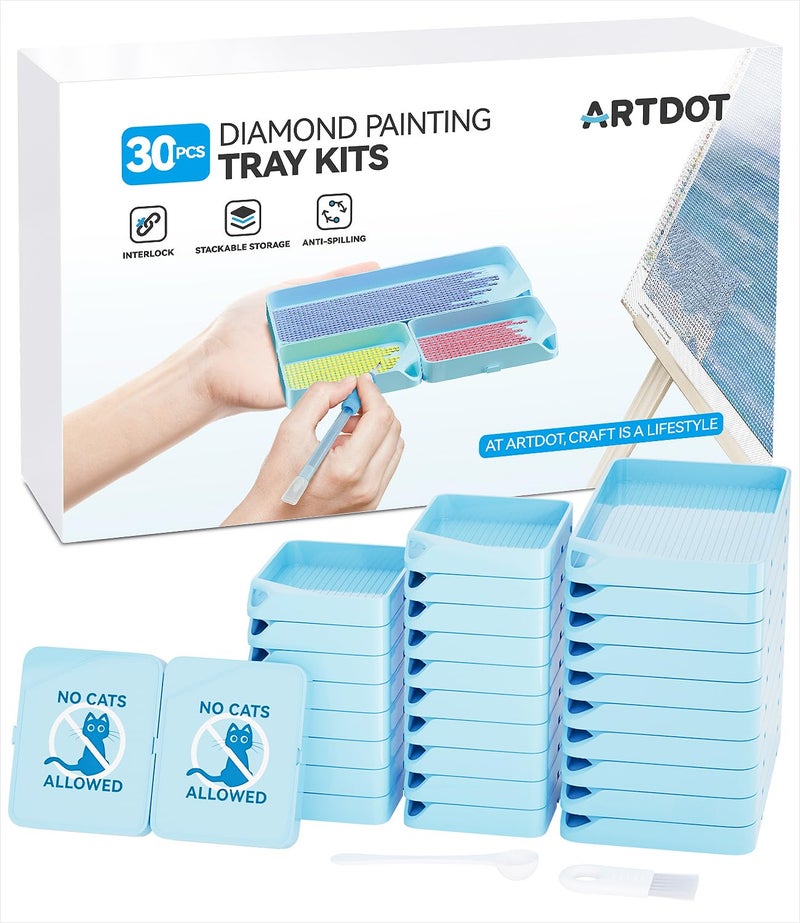 ARTDOT 30-Piece Stackable Tray Set Diamond Art Kits for Adults, Interlocking Diamond Painting Accessories and Tools(Blue) - Image 1