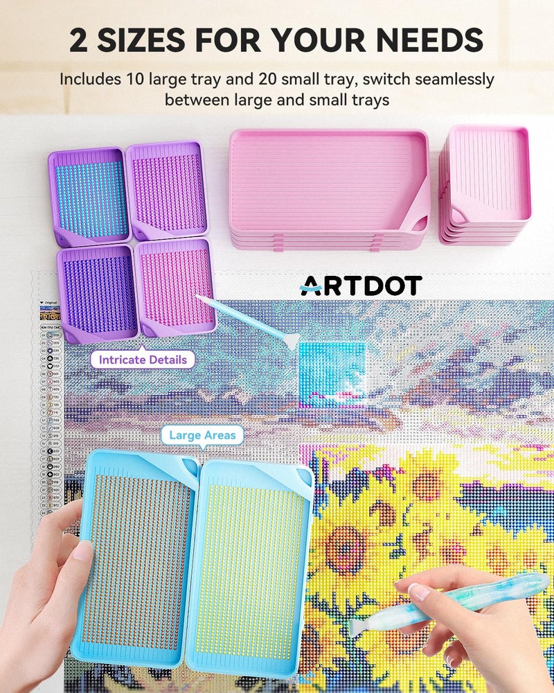 ARTDOT 30-Piece Stackable Tray Set Diamond Art Kits for Adults, Interlocking Diamond Painting Accessories and Tools(Blue) - Image 4