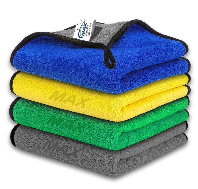 MAX Microfiber Cloth for Car Cleaning (600 GSM, Pack of 4, 40x40 cm, Multi-Colour) Double Sided, High Density, Thick Plush Towel for Car Detailing, Cleaning, Washing and Polishing - Image 1