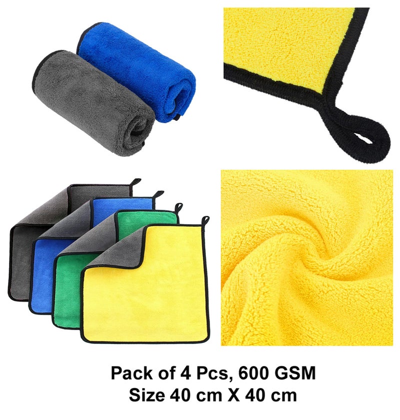 MAX Microfiber Cloth for Car Cleaning (600 GSM, Pack of 4, 40x40 cm, Multi-Colour) Double Sided, High Density, Thick Plush Towel for Car Detailing, Cleaning, Washing and Polishing - Image 3