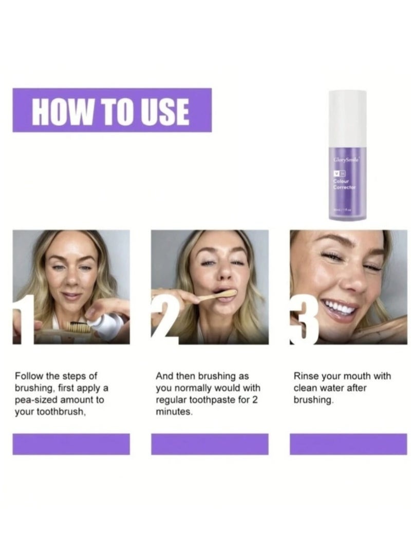 GlorySmile Glory Smile Purple Toothpaste A post-whitening treatment that restores brightness and neutralises yellow tones on the tooth surface. 30ml 11 fl oz. - Image 4