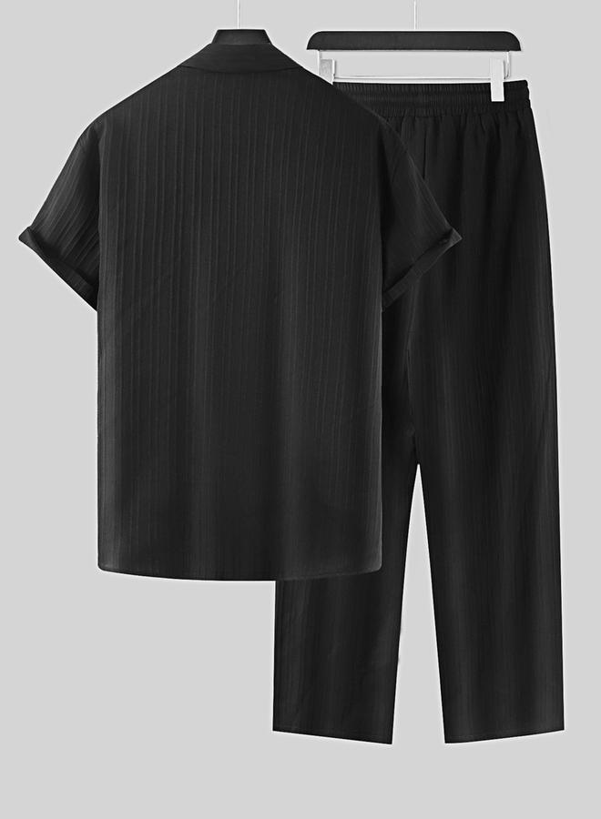 Take Two Solid Short Sleeve Shirt and Pants Co-Ords by Styli  - Image 2