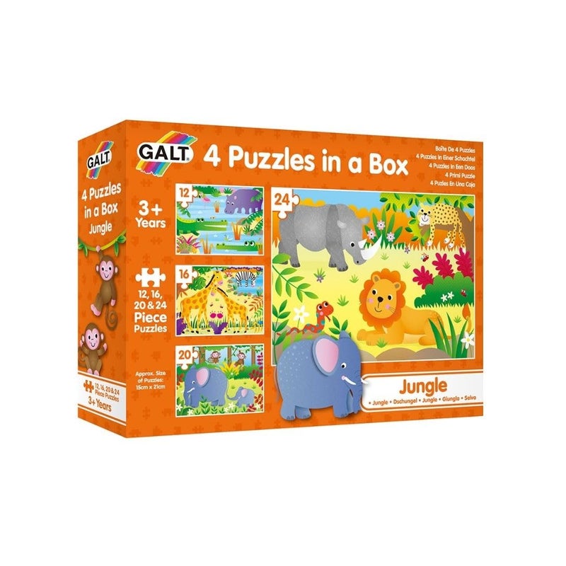 Galt Toys, 4 Puzzles in a Box - Jungle, Animal Jigsaw Puzzle for Kids, Ages 3 Years Plus - Image 1