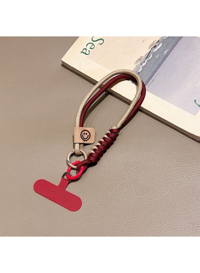 NIBEMINENT Beaded Phone Lanyard, Anti Lost Removable Wrist Strap, Chain-link Braided Rope Bracelet Pendant, Phone Keychain Lanyard,Wine Red - Image 1