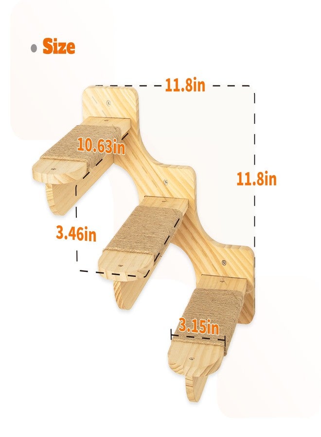 سلم جداري للقطط من دي في فروي، قطعتان من أثاث جداري للقطط، أرفف تسلق جدارية كبيرة الحجم من الخشب الصلب للقطط، سلم جداري للقطط مع رف جداري للخدش من السيزال، سلم للقطط بثلاث درجات (يسار) - Image 2