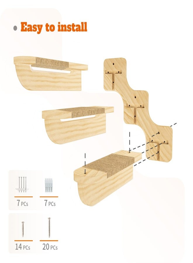 سلم جداري للقطط من دي في فروي، قطعتان من أثاث جداري للقطط، أرفف تسلق جدارية كبيرة الحجم من الخشب الصلب للقطط، سلم جداري للقطط مع رف جداري للخدش من السيزال، سلم للقطط بثلاث درجات (يسار) - Image 5