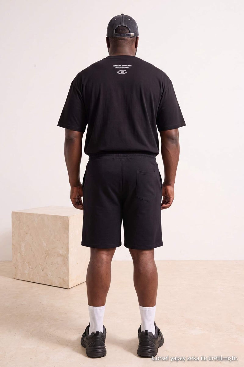 trendyol Plus Size Navy Blue Regular/Normal Cut Mid-Length Elastic Waist Color Paneled Shorts Tmnss23Sr00046 - Image 3
