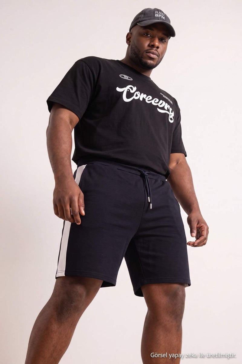 trendyol Plus Size Navy Blue Regular/Normal Cut Mid-Length Elastic Waist Color Paneled Shorts Tmnss23Sr00046 - Image 2