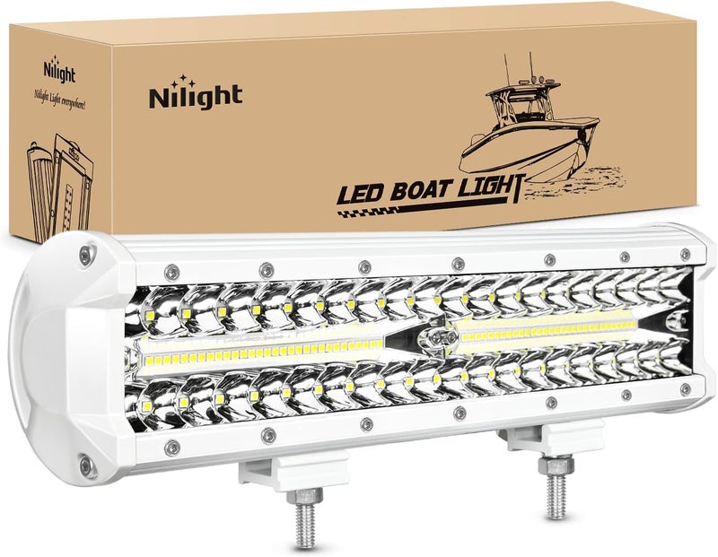 Nilight Marine LED Light Bar Navigation Lights 12 Inch White Spot Flood Combo Ponton Boat Deck Dock Lights for Night Fishing T-top Stern Yacht Port Sailboat Trucks Tractors - Image 1