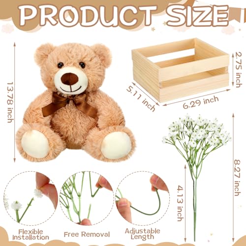 Amyhill 4 Sets Bear Baby Shower Centerpieces Baby Shower Table Decorations with Bears Wooden Crates Bamboo Baskets Artificial Flowers for Birthday Wedding Gender Reveal PartyClassic - Image 3