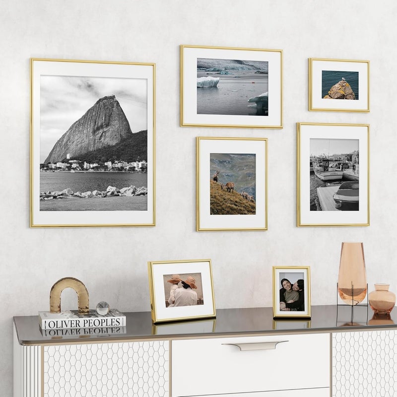 FLYJOE 11x14 Picture Frame, Display Pictures 8x10 with Mat or 11x14 Without Mat, Wall Hanging Photo Frame, Gold, 1 Pack - Image 2