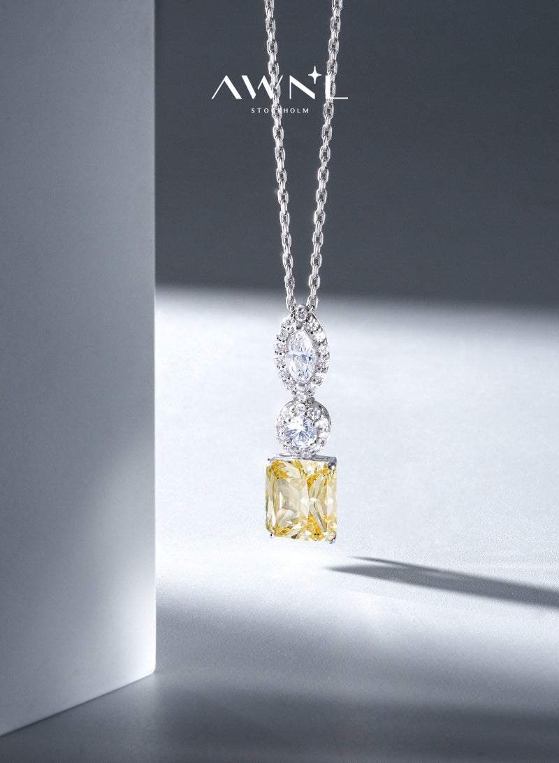 AWNL Golden Embrace Women's Necklace - Pendant with Yellow CZ Diamond and Sterling Silver, Middle East Exclusive Collection - Image 1