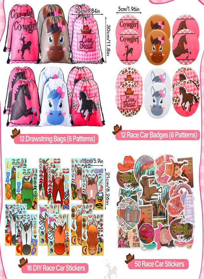Liliful 140 Pcs Horse Themed Party Favor Supplies with Drawstring Bag Keychain Rubber Wristbands Badges Puzzle Stickers Notepads Soft Pencils for Horse Party Decoration - Image 2
